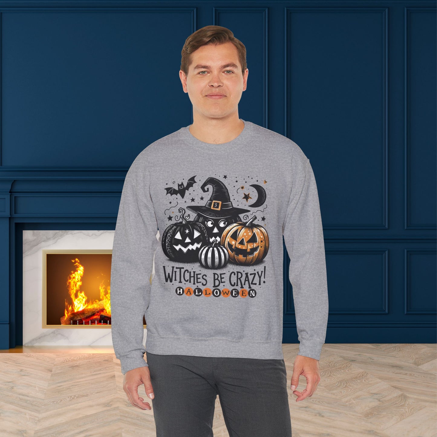 Witches be crazy sweatshirt, happy halloween sweatshirt - Unisex Heavy Blend Crewneck, halloween sweatshirt, cute spooky cat sweatshirt.