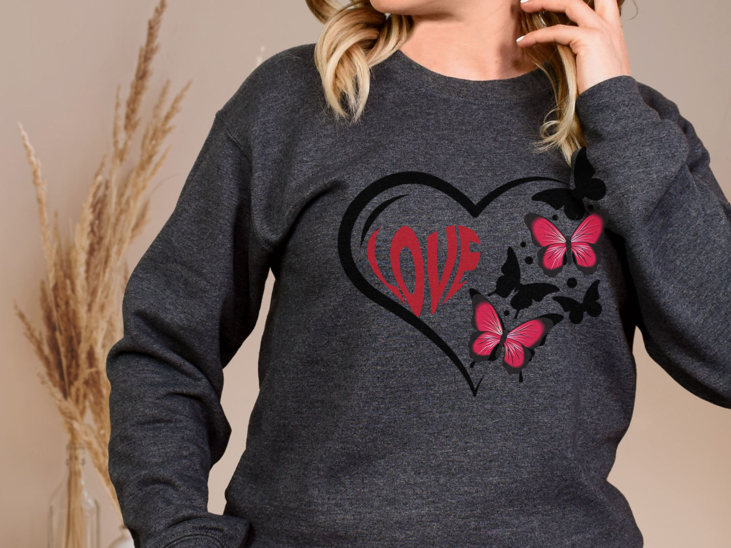 Happy valentines day butterfly heart shape Unisex Heavy Blend™ Crewneck Sweatshirt