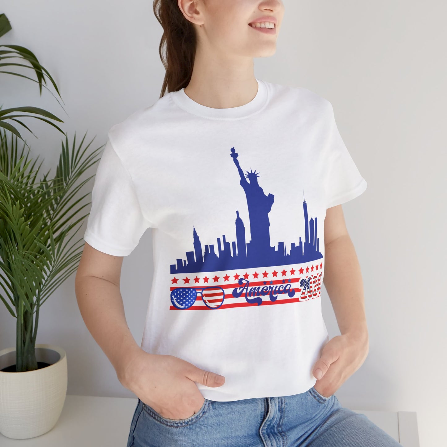 4th of July T-shirt, Sweet Land Of Liberty T-Shirt, Fourth of July unisex jersey short sleeve, America, Flag, Peace Love America. Proud To Be An American, Red White Blue.