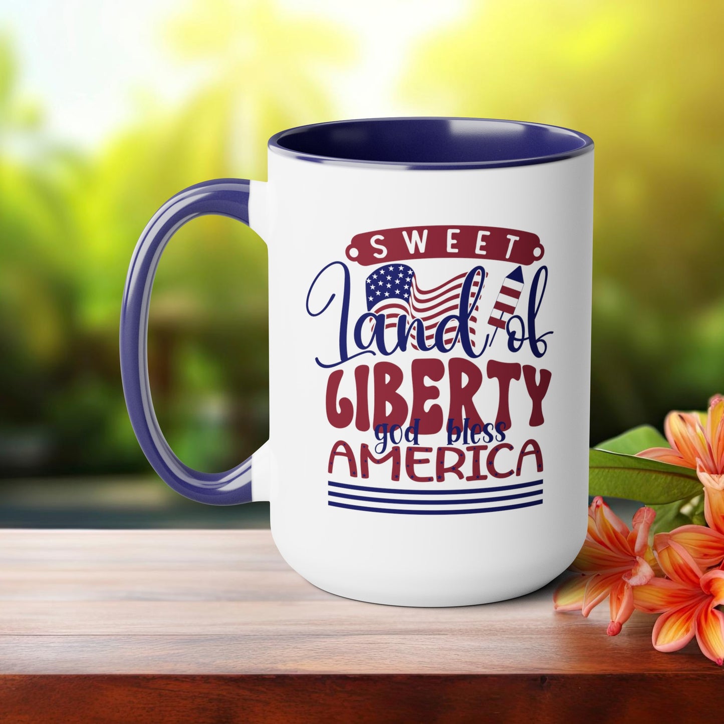 Happy 4th Of July Two -Tone Coffee Mug.15oz. Land Of Liberty Coffee Mug.