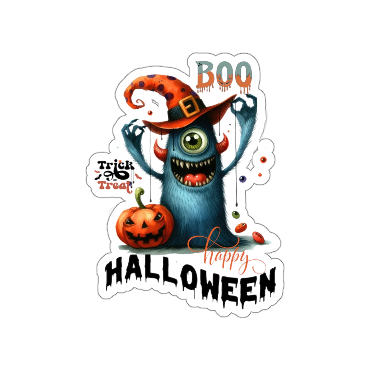 Boo Happy Halloween Kiss-Cut Stickers, Happy Halloween Kiss-Cut Stickers, Spooky Season Kiss-Cut Stickers, Trick Or Treat Halloween Kiss-Cut Stickers.