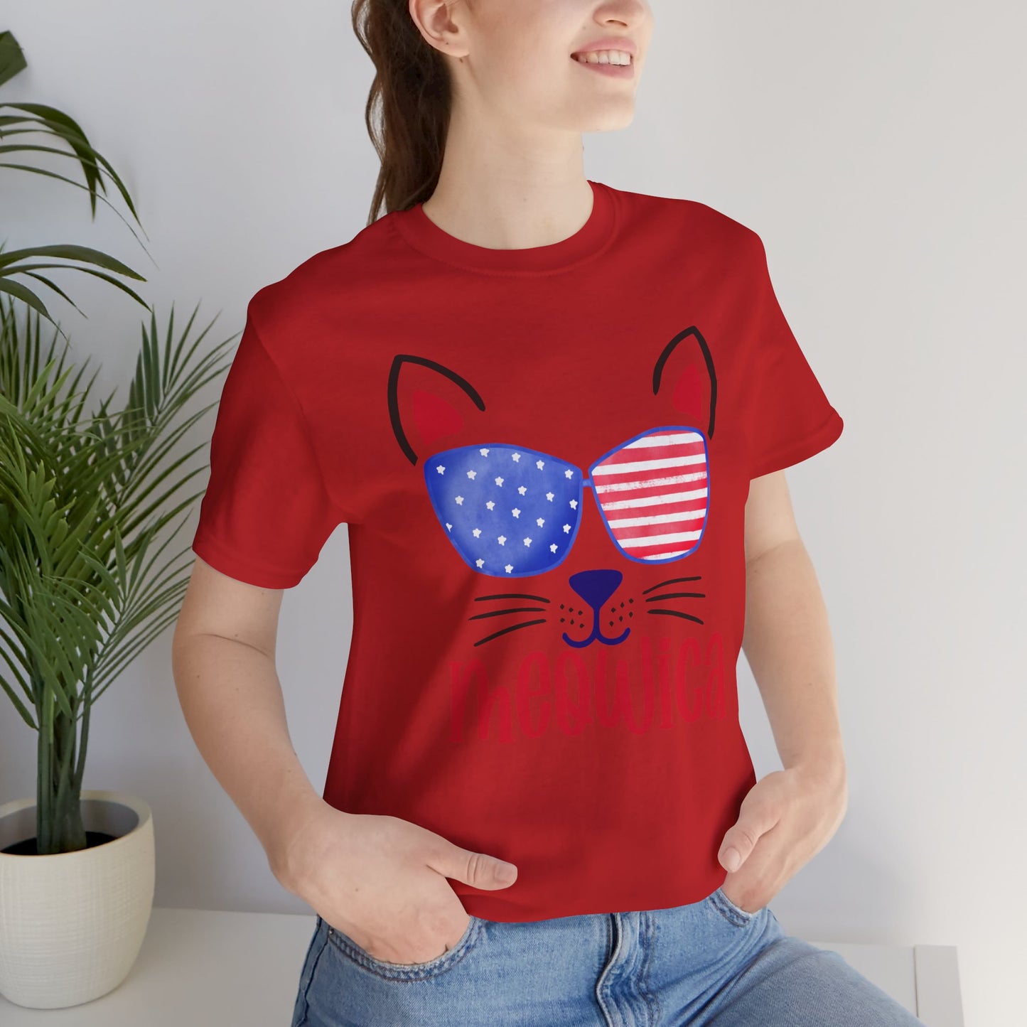 4th of July T-Shirt, Meowica T-shirt,  Fourth of July unisex jersey short sleeve.