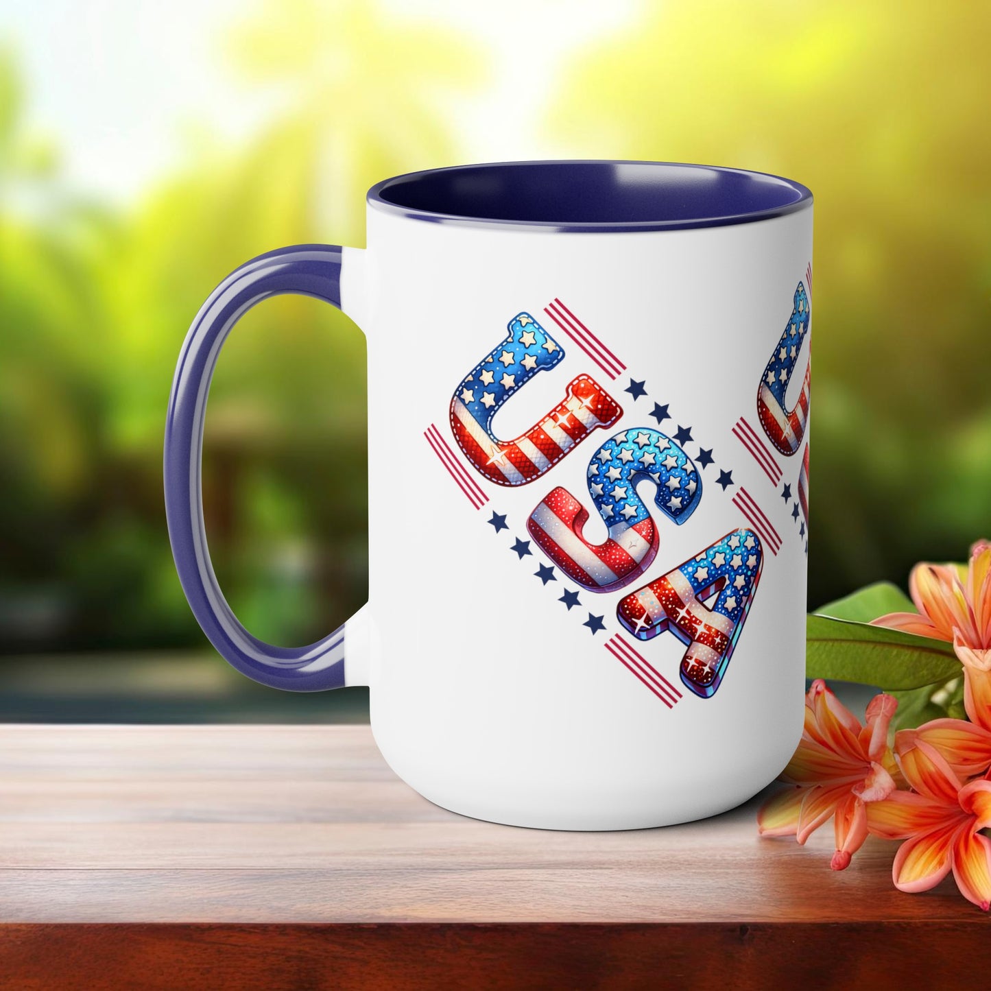 Happy 4th Of July Two -Tone Coffee Mug.15oz. God Bless America Coffee Mug. USA Coffee Mug.