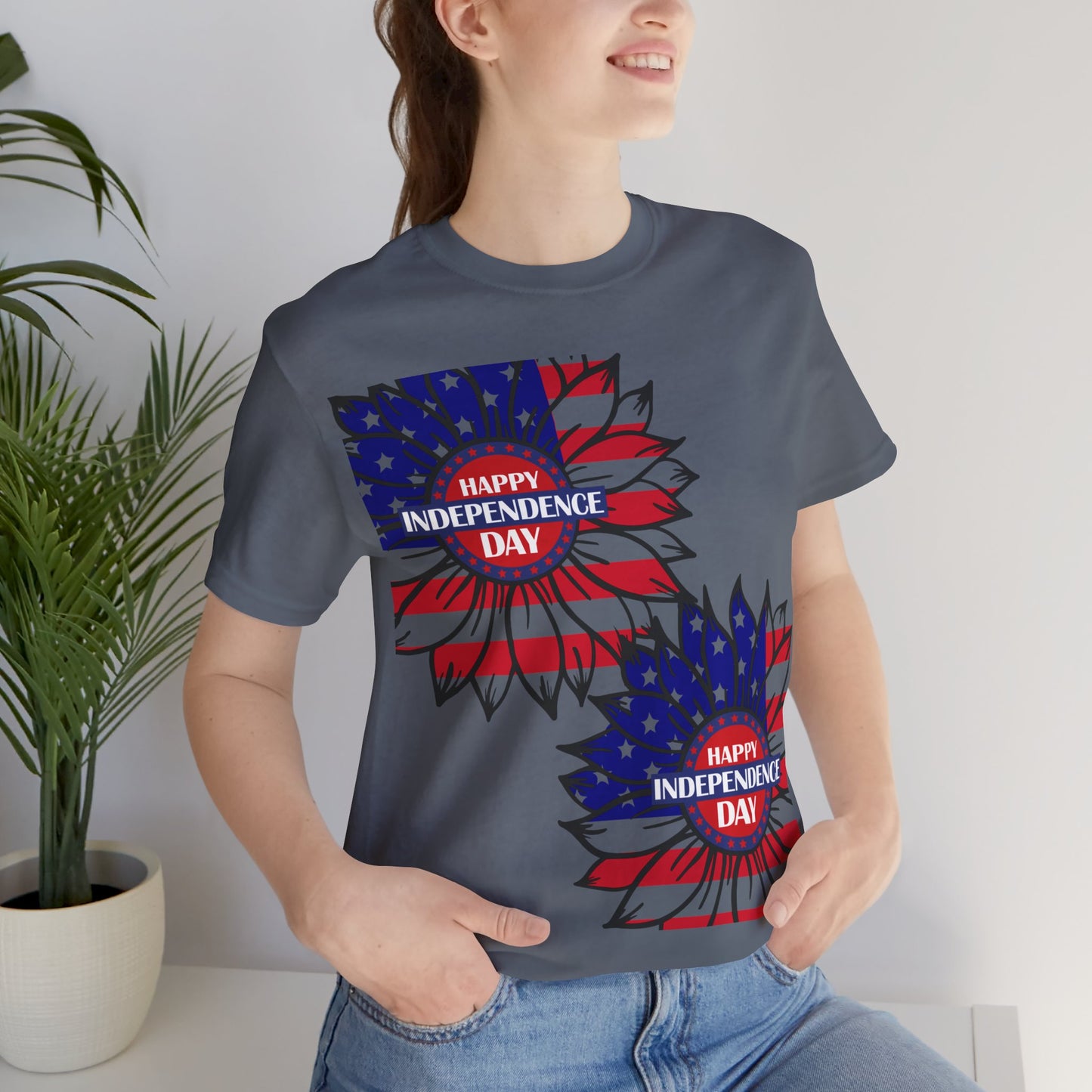 4th of July T-Shirt, Happy Independence Day Sunflower T-Shirt, Fourth of July unisex jersey short sleeve.