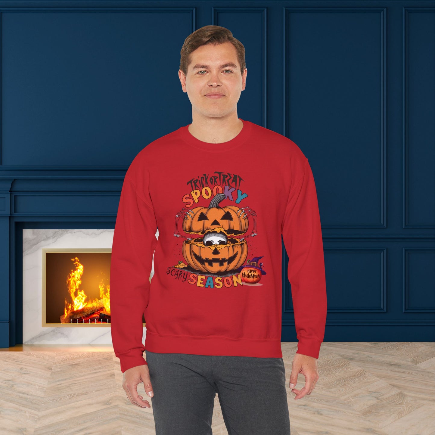 Spooky Scary Season Sweatshirt, Happy Halloween Sweatshirt - Unisex Heavy Blend Crewneck, Halloween Sweatshirt, Cute Spooky Ghost sweatshirt.