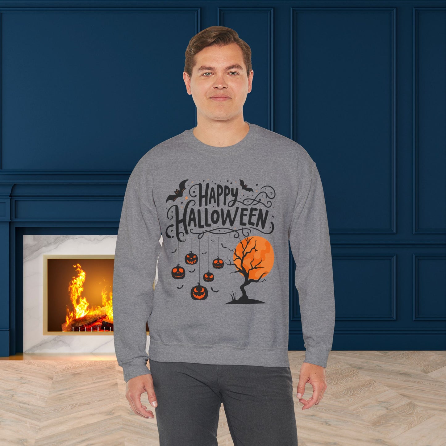 Happy halloween Sweatshirt - Unisex Heavy Blend Crewneck, halloween sweatshirt, cute spooky cat sweatshirt.