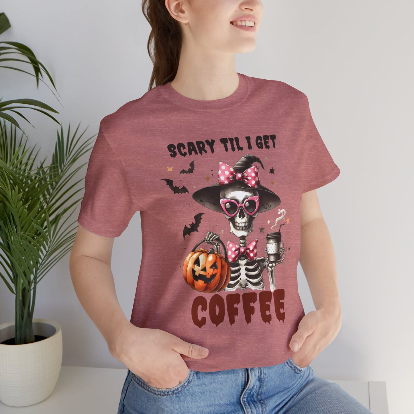 Scary Til I Get Coffee Halloween T-shirt, Happy Halloween T-shirt, Trick Or Treat T-shirt, Halloween T-shirt, Cool Halloween T-shirt, Spooky T-shirt,