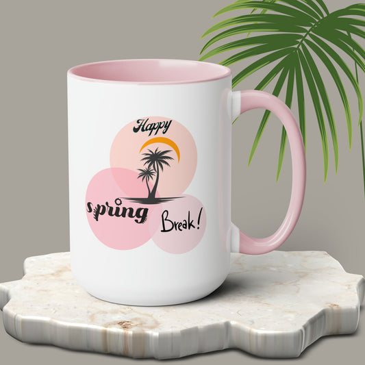 Happy Spring Break Two-Tone Coffee Mugs, 15oz