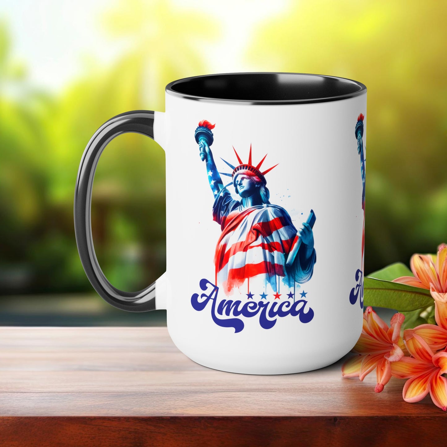 Happy 4th Of July Two -Tone Coffee Mug.15oz. God Bless America Coffee Mug. USA Coffee Mug.