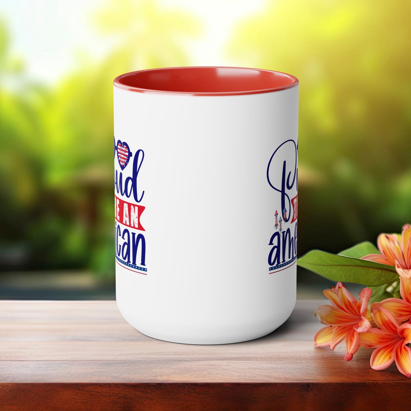 Happy 4th Of July Two -Tone Coffee Mug.15oz. Happy Independence Day Coffee Mug. America, Red White Blue, Flag,Peace Love America. Proud To Be An American