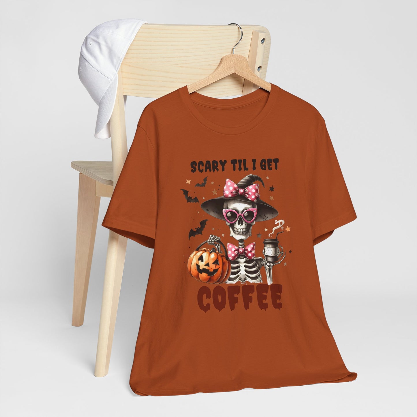 Scary Til I Get Coffee Halloween T-shirt, Happy Halloween T-shirt, Trick Or Treat T-shirt, Halloween T-shirt, Cool Halloween T-shirt, Spooky T-shirt,