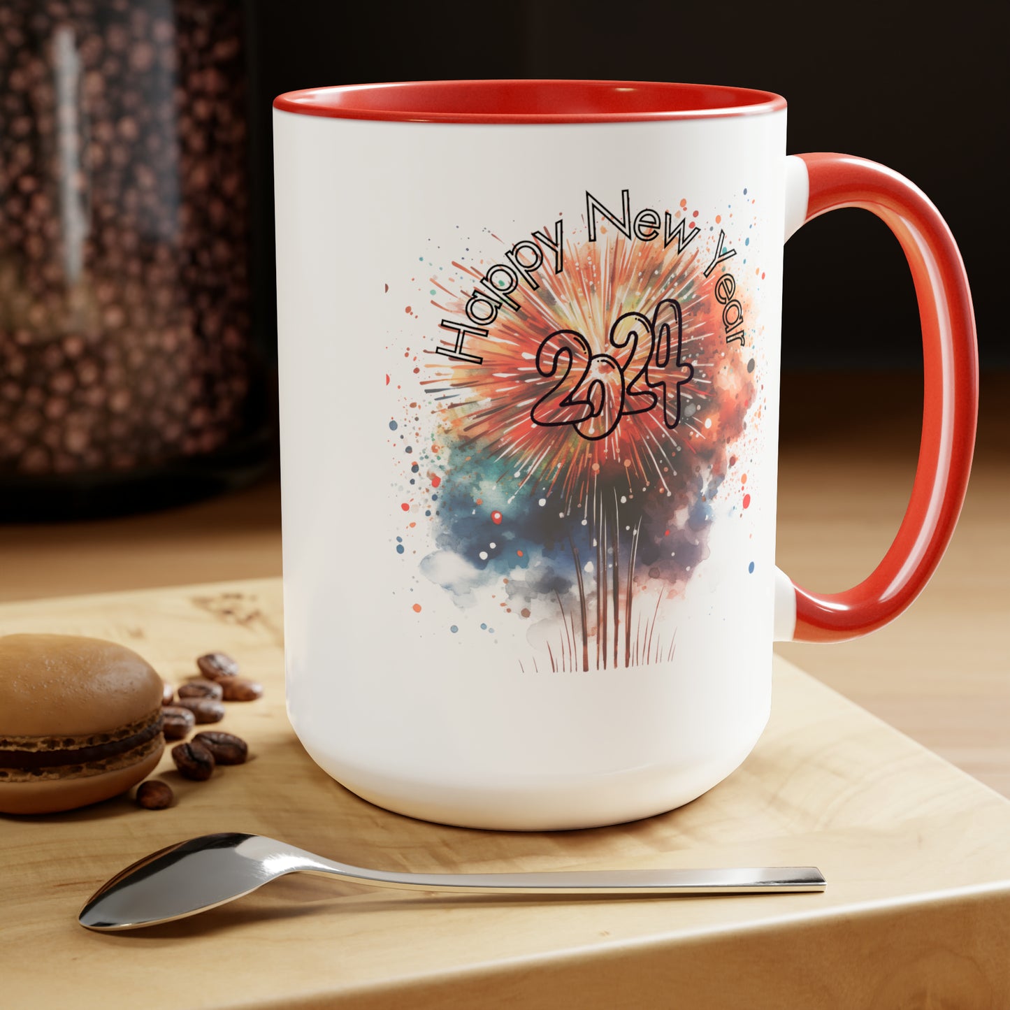 Happy New Year Two-Tone Coffee Mugs, 15oz