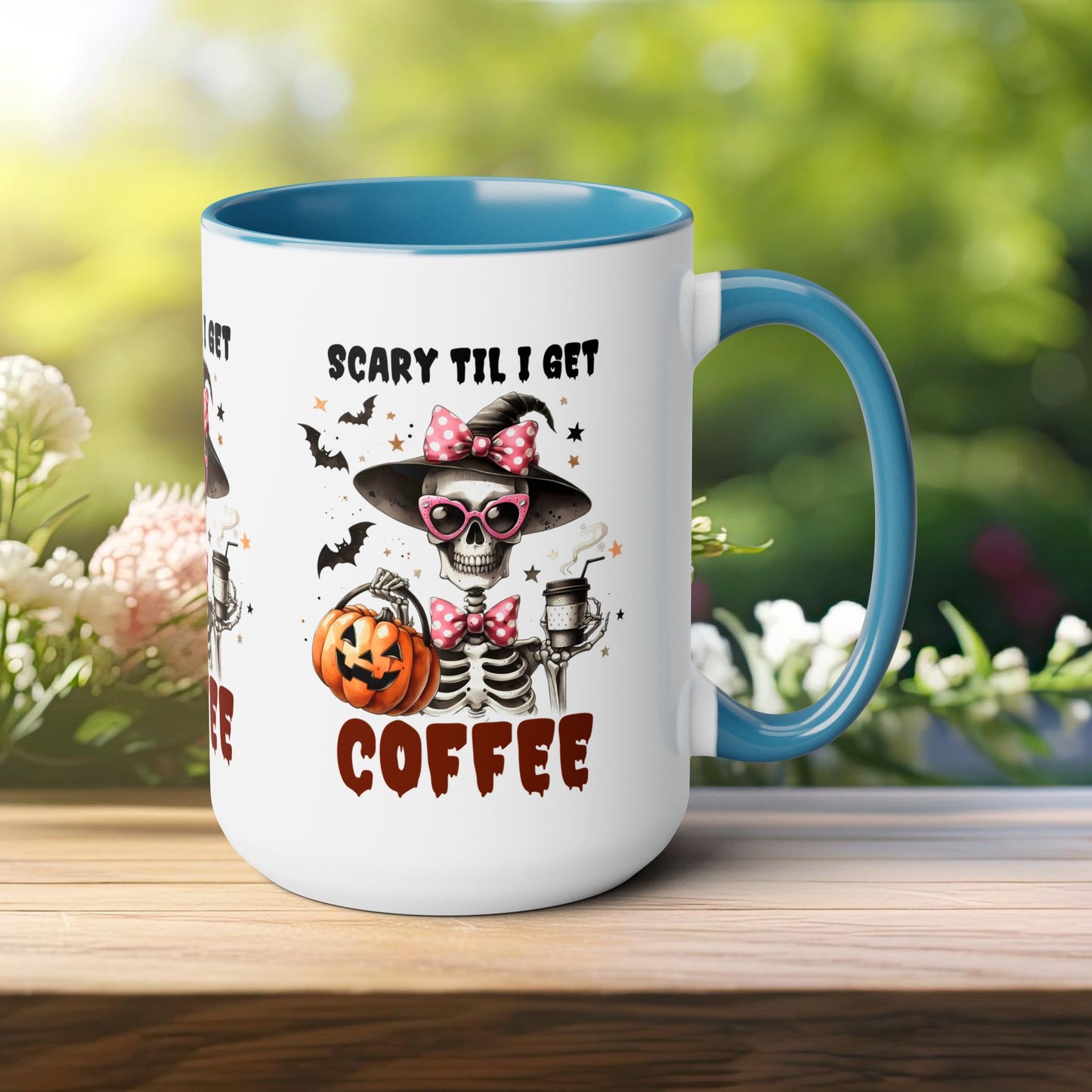 Scary Til I Get Coffee Halloween Coffee Mug,  Let's Go Halloween Coffee Mug, Trick or Treat Halloween Coffee Mug, Cute Skeleton Coffee Mug, Spooky Season Halloween Coffee Mug.