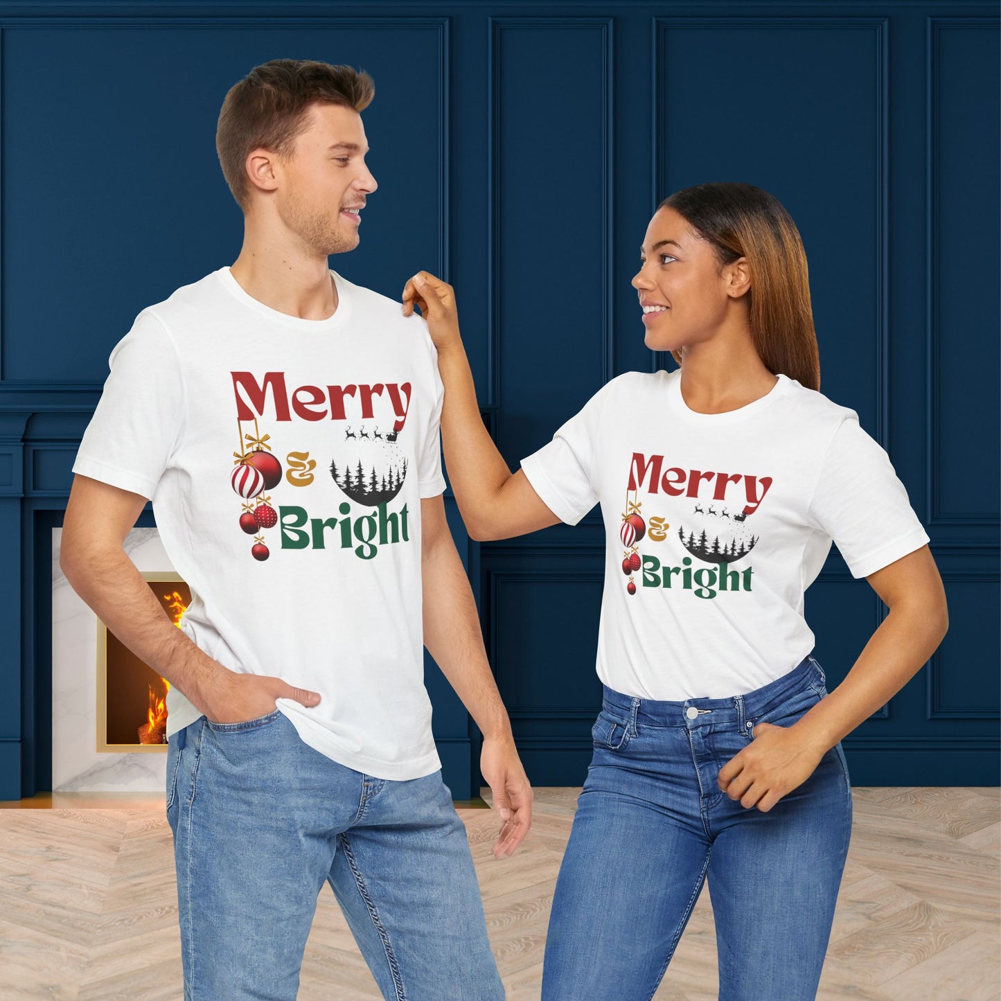 merry & Bright Unisex Tee, Christmas Shirt, Christmas Outfit, Merry Christmas T-shirt, Merry Christmas 2024 T-shirt, Christmas Gift, Family Holiday Outfit.