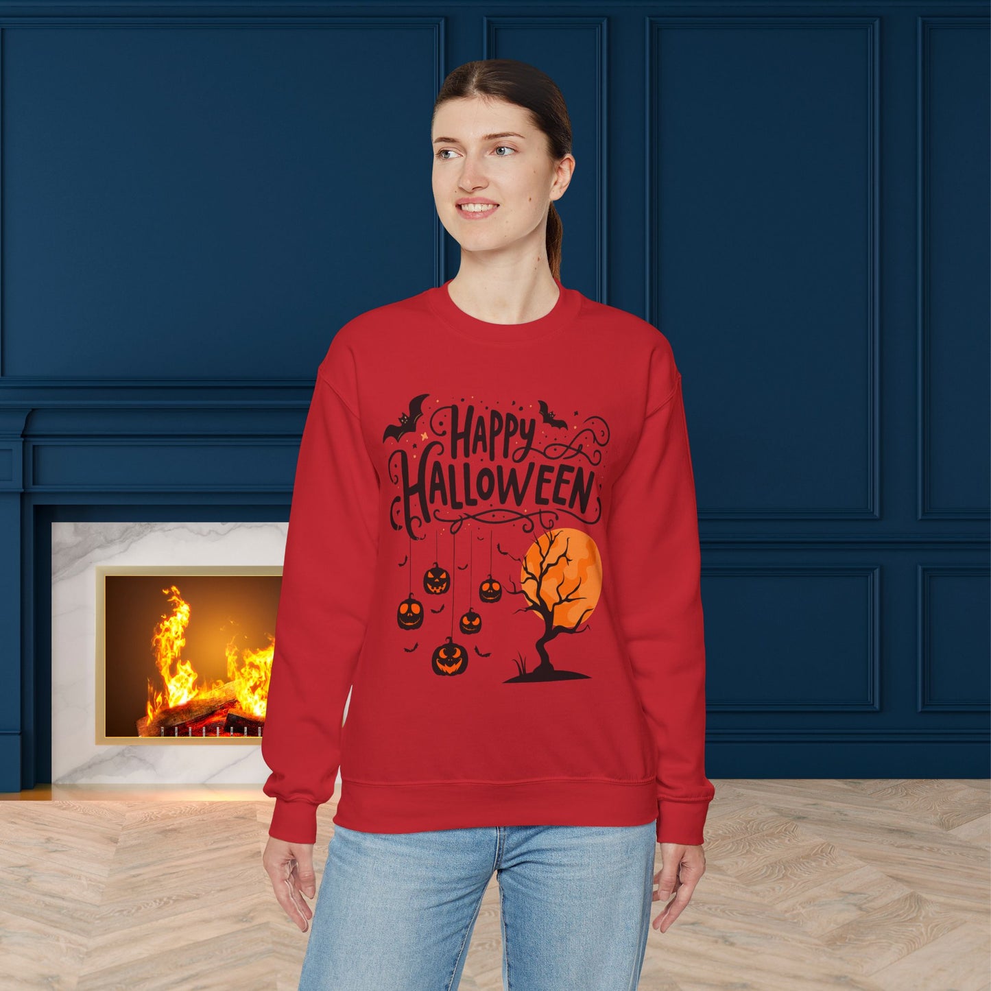 Happy halloween Sweatshirt - Unisex Heavy Blend Crewneck, halloween sweatshirt, cute spooky cat sweatshirt.