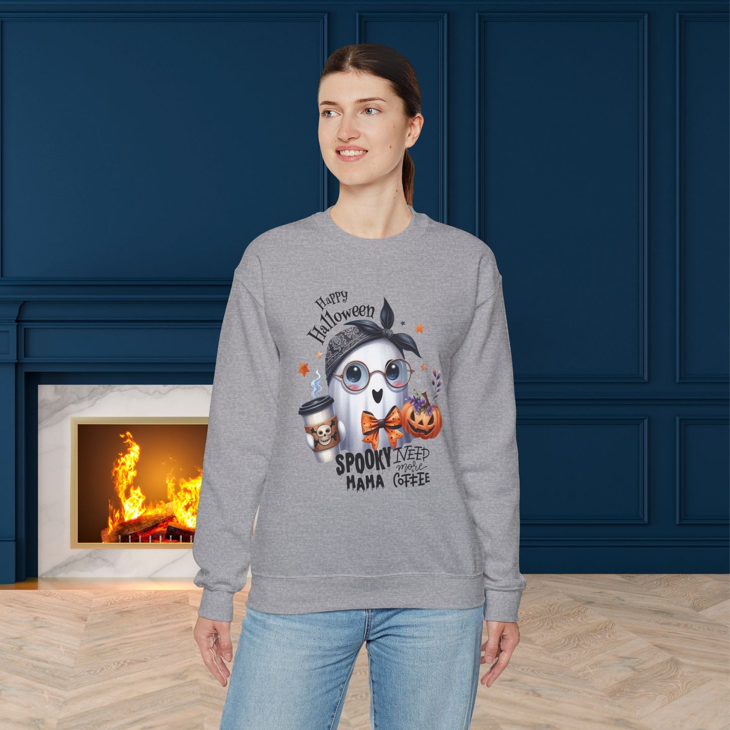 Spooky Mama Halloween Ghost Sweatshirt, Happy Halloween Sweatshirt - Unisex Heavy Blend Crewneck, Halloween Sweatshirt, Cute Spooky Ghost sweatshirt.