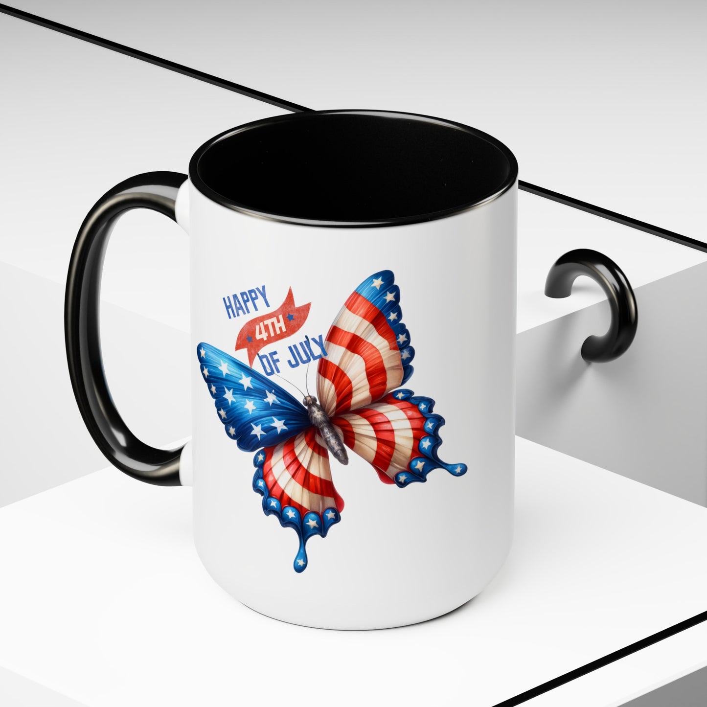 Happy 4th Of July Two -Tone Coffee Mug.15oz. God Bless America Coffee Mug. USA Coffee Mug.