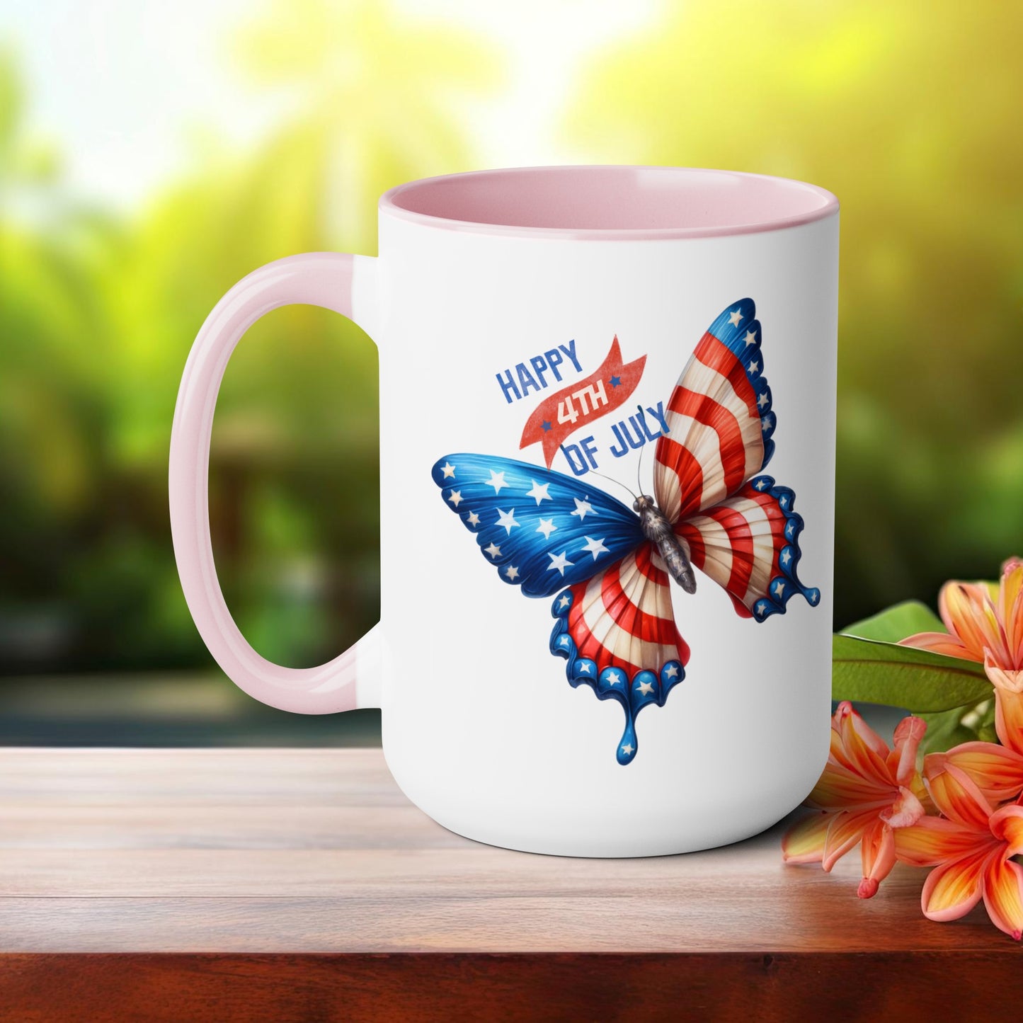 Happy 4th Of July Two -Tone Coffee Mug.15oz. God Bless America Coffee Mug. USA Coffee Mug.