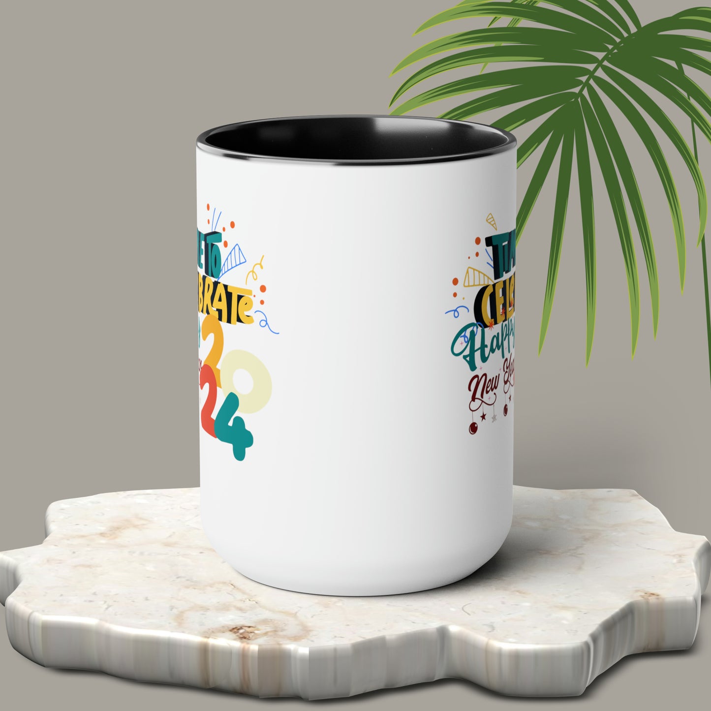 Happy New Year Two-Tone Coffee Mugs, 15oz