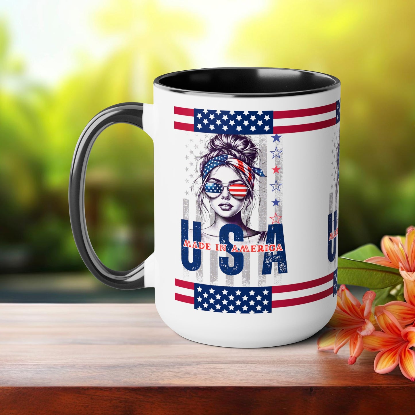 Happy 4th Of July Two -Tone Coffee Mug.15oz. God Bless America Coffee Mug. USA Coffee Mug.