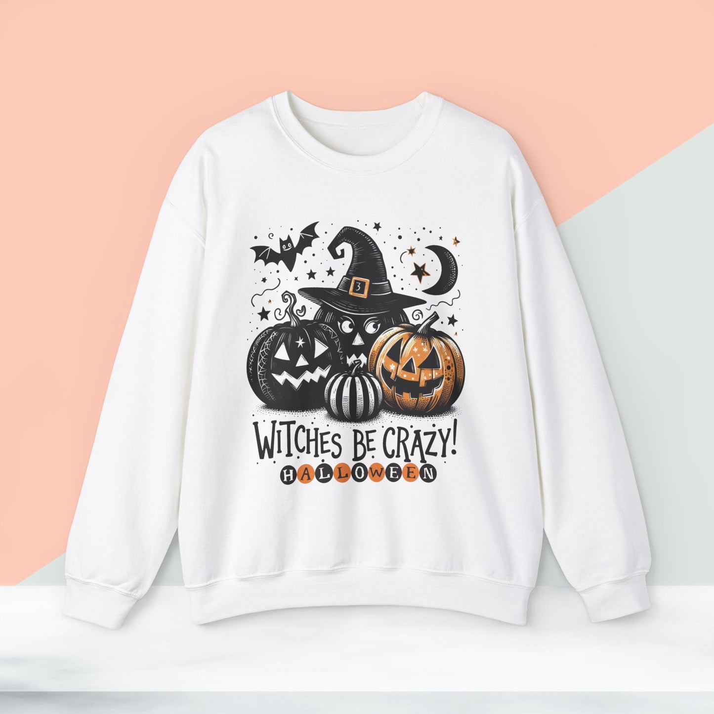 Witches be crazy sweatshirt, happy halloween sweatshirt - Unisex Heavy Blend Crewneck, halloween sweatshirt, cute spooky cat sweatshirt.