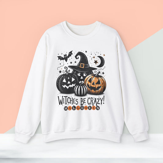 Witches be crazy sweatshirt, happy halloween sweatshirt - Unisex Heavy Blend Crewneck, halloween sweatshirt, cute spooky cat sweatshirt.