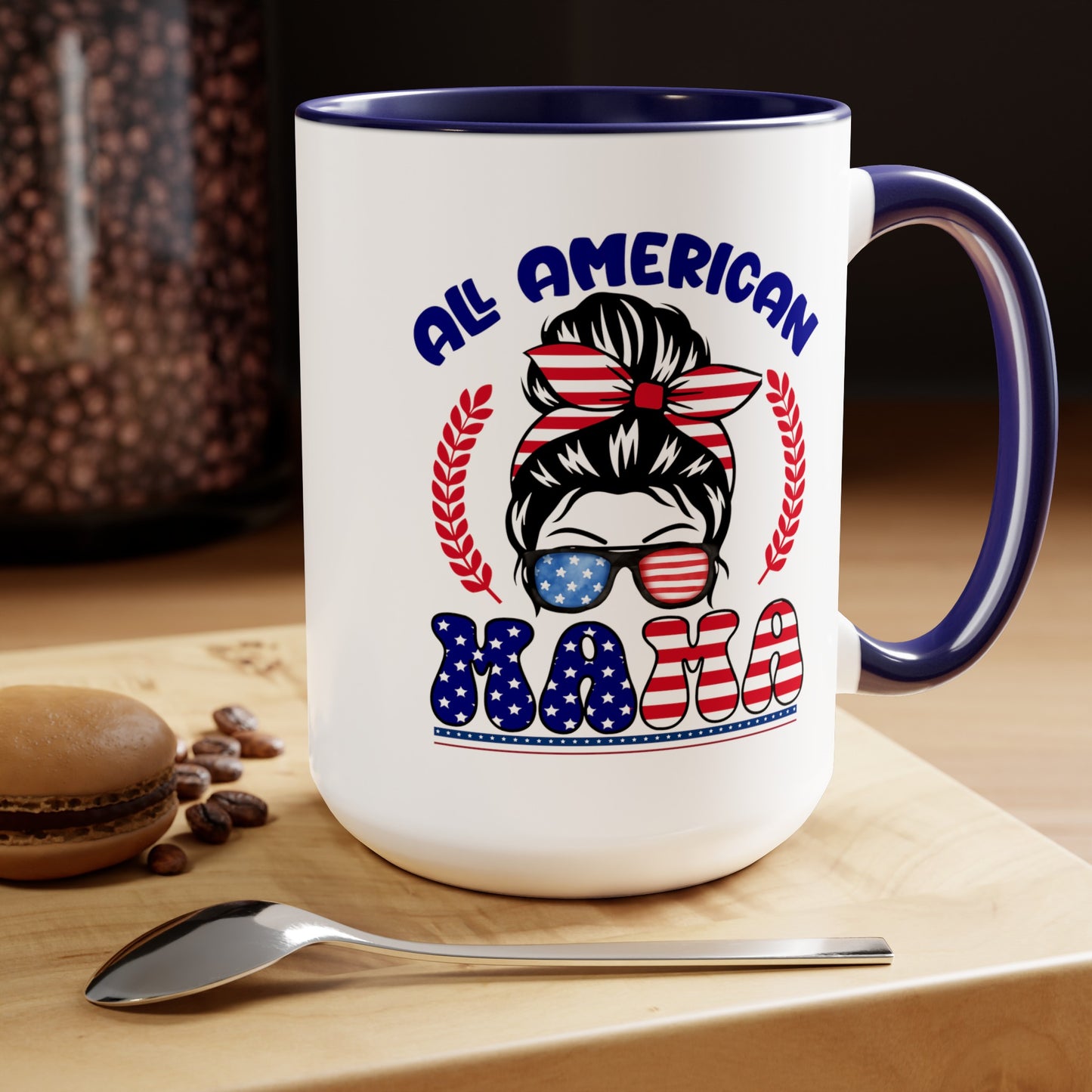 Happy 4th Of July Two -Tone Coffee Mug.15oz. God Bless America Coffee Mug. All American Mama Coffee Mug.