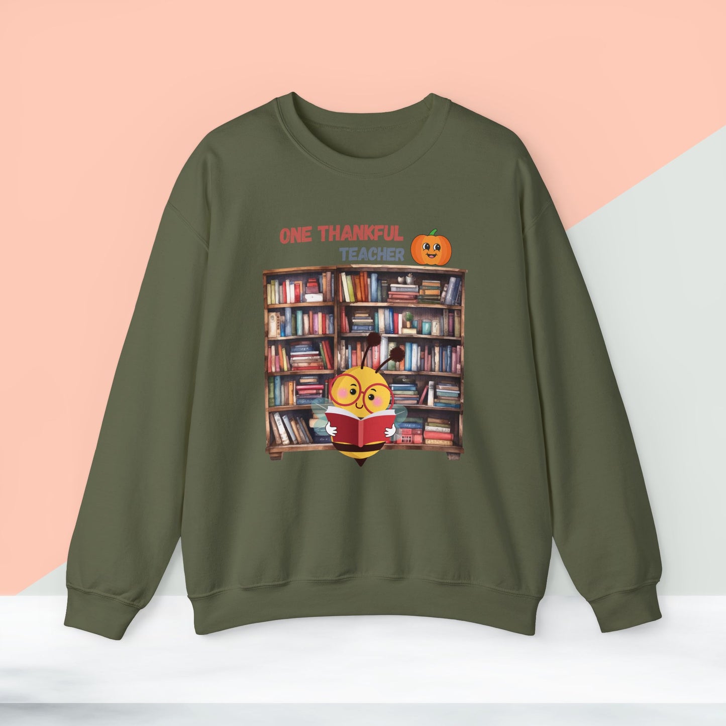 One Thankful Teacher Sweatshirt, HappyThanksgiving Sweatshirt - Unisex Heavy Blend, Happy Thanksgiving2024 Sweatshirt, Thanksgiving Gift, Festive Sweatshirt.