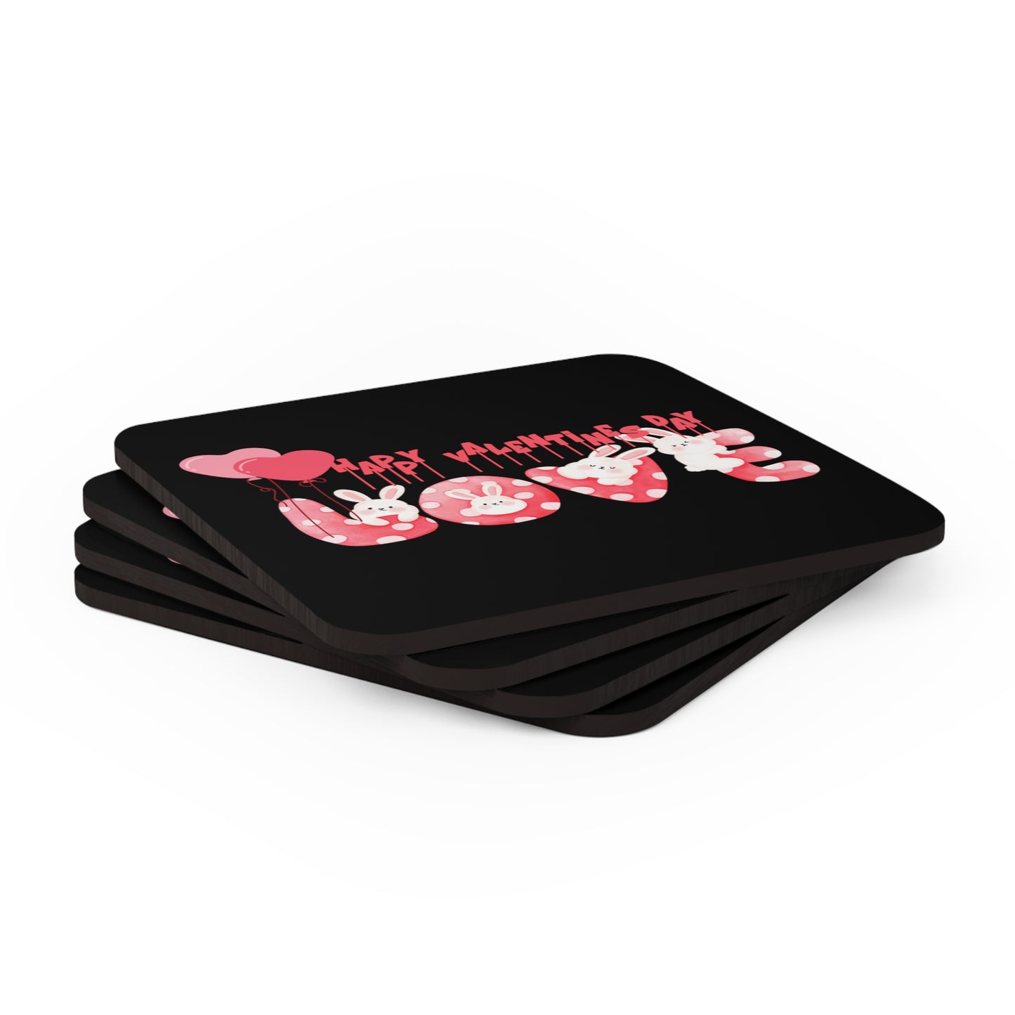 Happy Valentines Day Corkwood Coaster Set