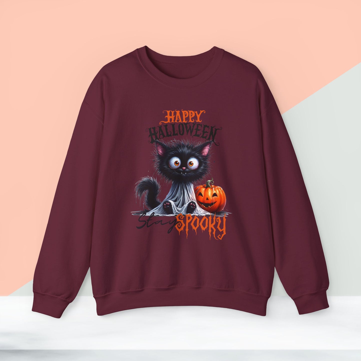 Stay spooky Halloween Sweatshirt - Unisex Heavy Blend Crewneck, halloween sweatshirt, cute spooky cat sweatshirt.