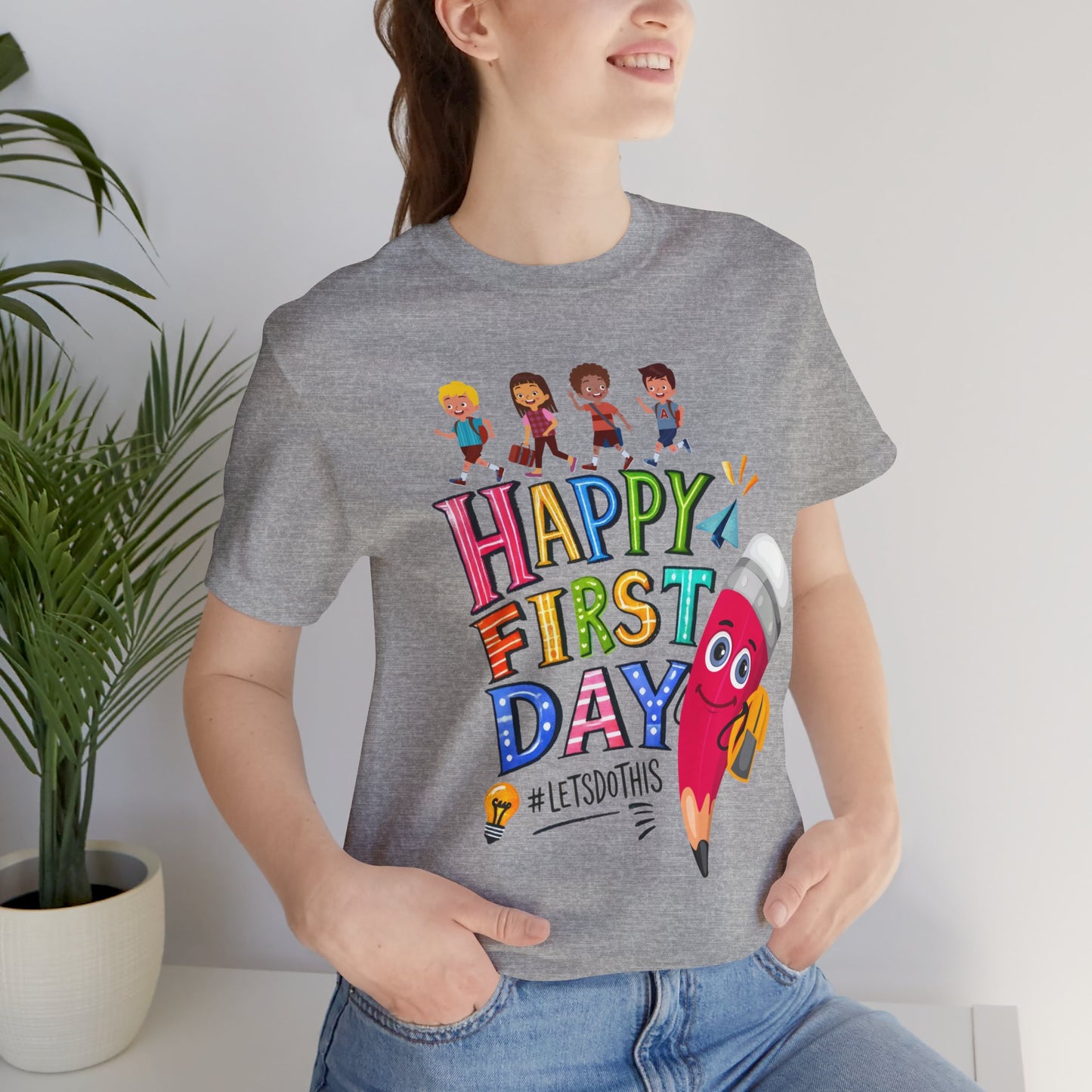 Happy First day T-Shirt, Hello Teacher T-Shirt, Back To School T-Shirt, Teach Love Inspire Teacher Shirt, Teacher Back To school unisex jersey short sleeve.First Day Vibes T-Shirt.