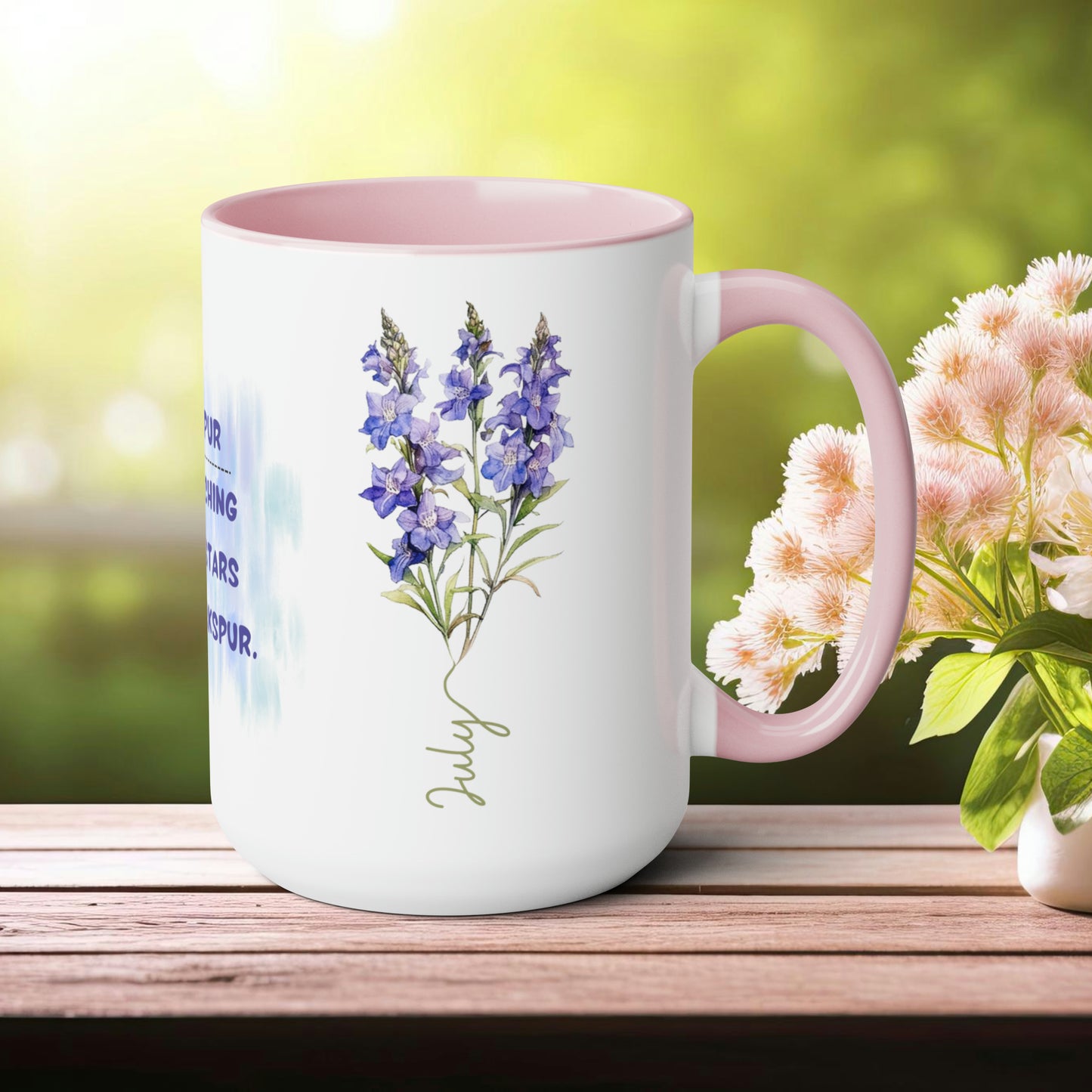 July Birth Month Flower Two-Tone Coffee Mugs, 15oz, Magical Birth Month Flower Mug.