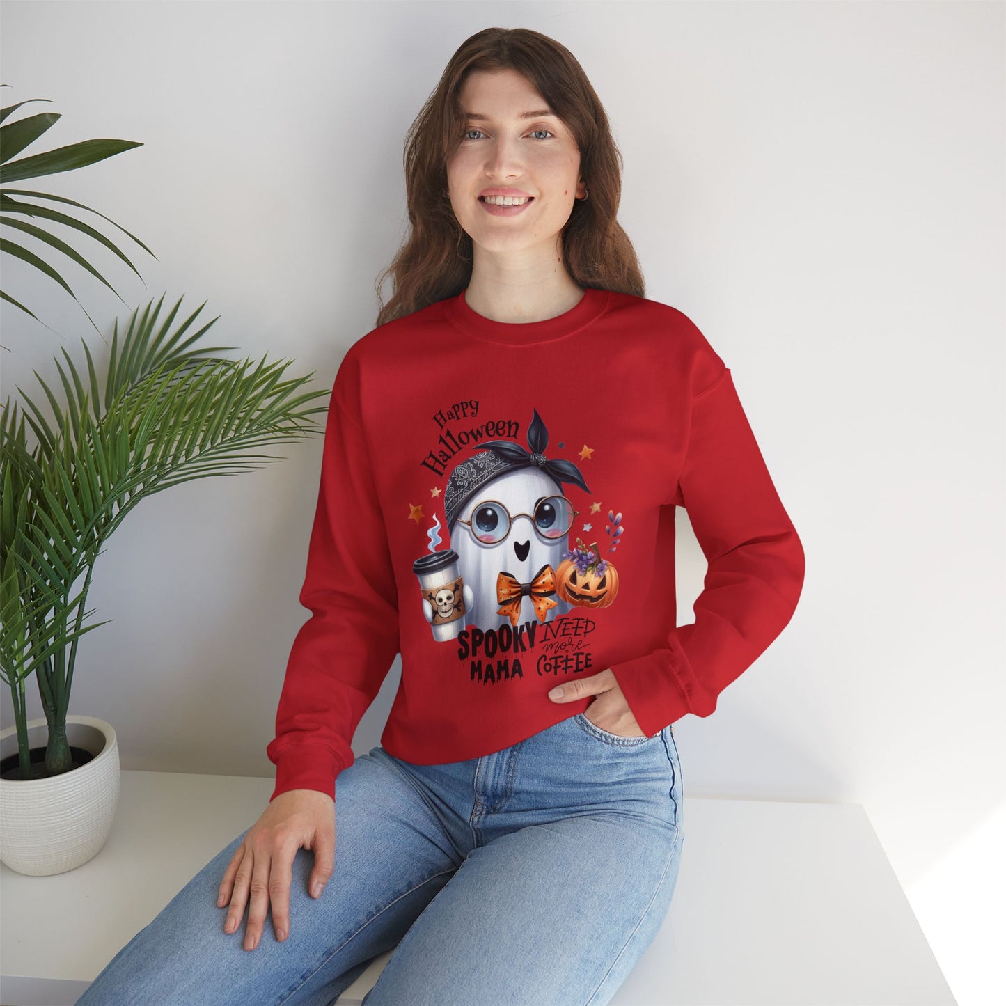 Spooky Mama Halloween Ghost Sweatshirt, Happy Halloween Sweatshirt - Unisex Heavy Blend Crewneck, Halloween Sweatshirt, Cute Spooky Ghost sweatshirt.