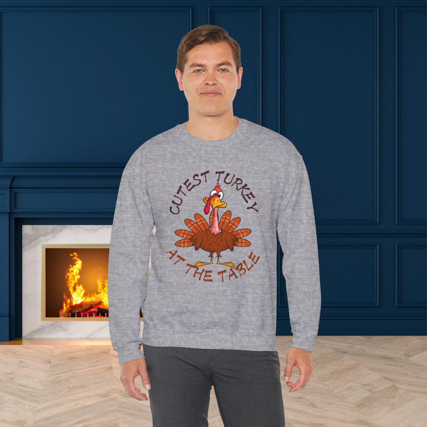 Cutest Turkey at The table Sweatshirt, HappyThanksgiving Sweatshirt - Unisex Heavy Blend, Happy Thanksgiving2024 Sweatshirt, Thanksgiving Gift, Festive Sweatshirt.