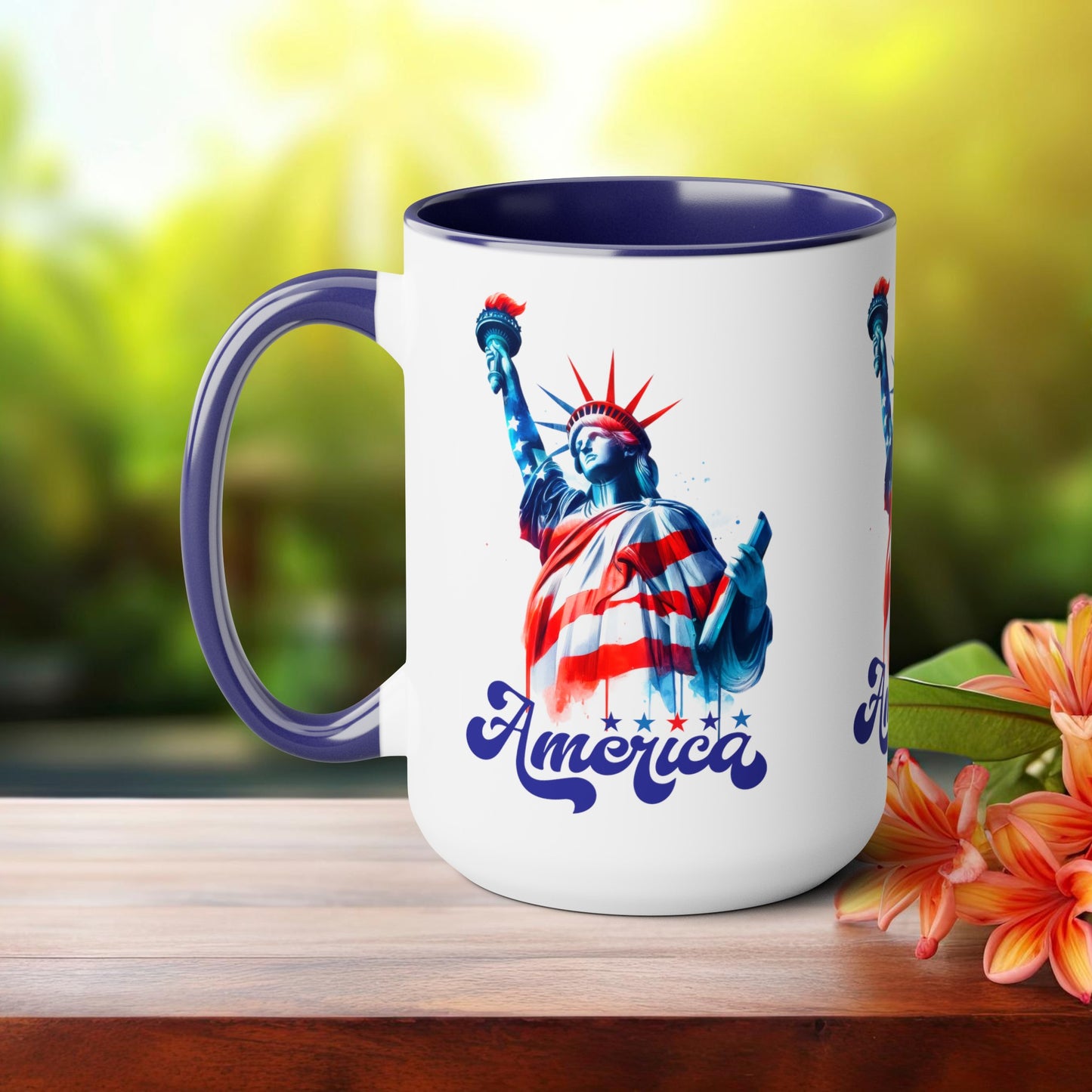 Happy 4th Of July Two -Tone Coffee Mug.15oz. God Bless America Coffee Mug. USA Coffee Mug.