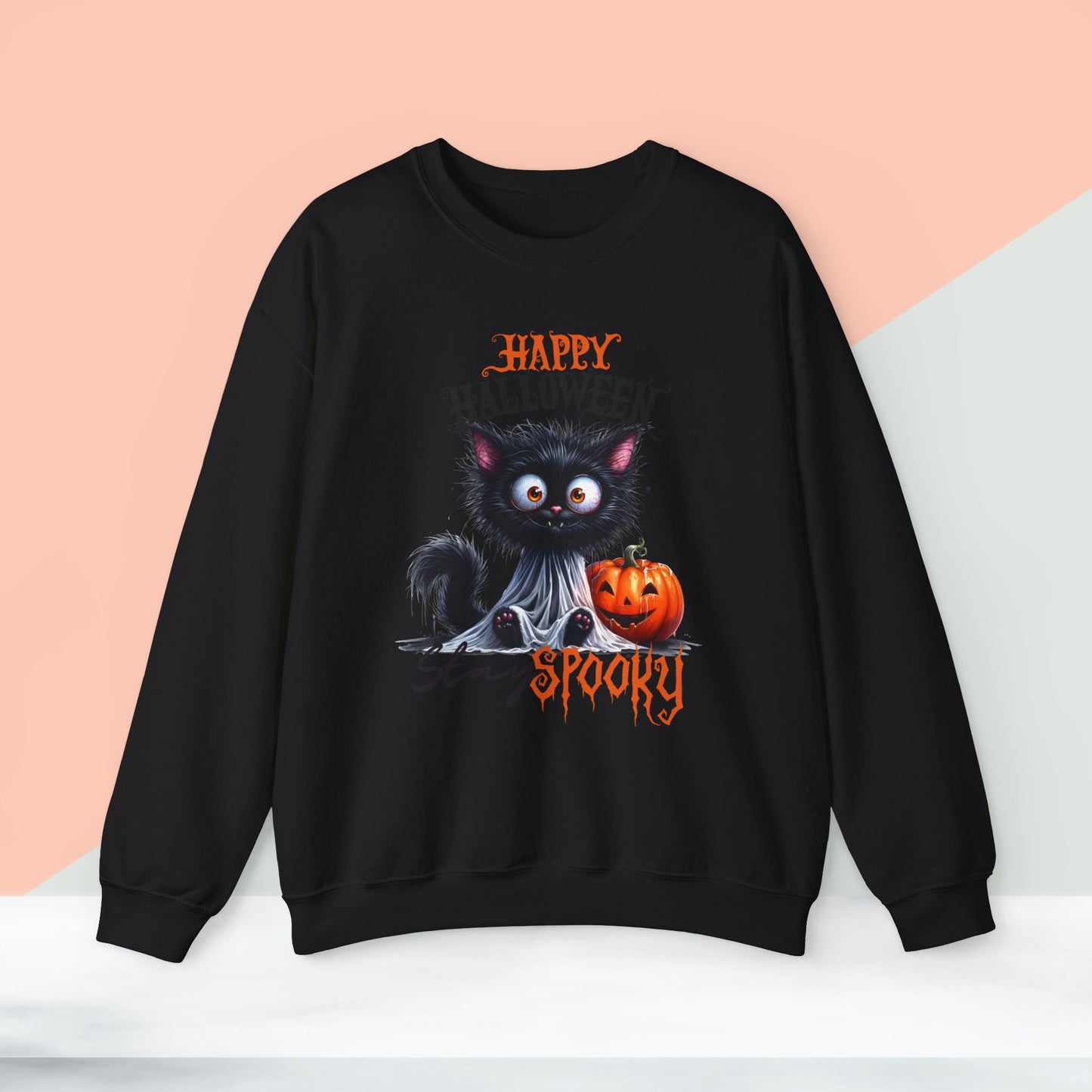 Stay spooky Halloween Sweatshirt - Unisex Heavy Blend Crewneck, halloween sweatshirt, cute spooky cat sweatshirt.