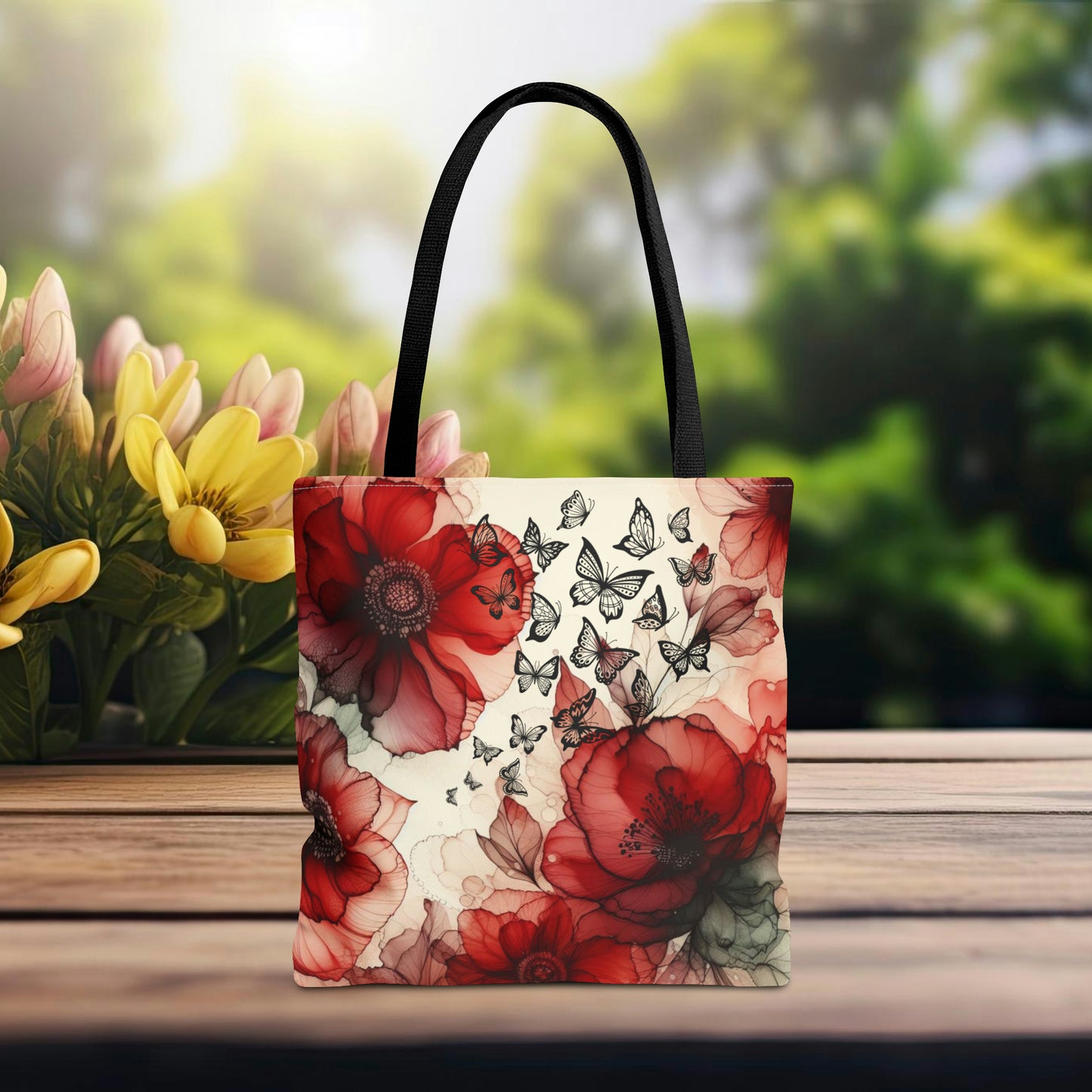 Red Flower With Butterfly Tote Bag