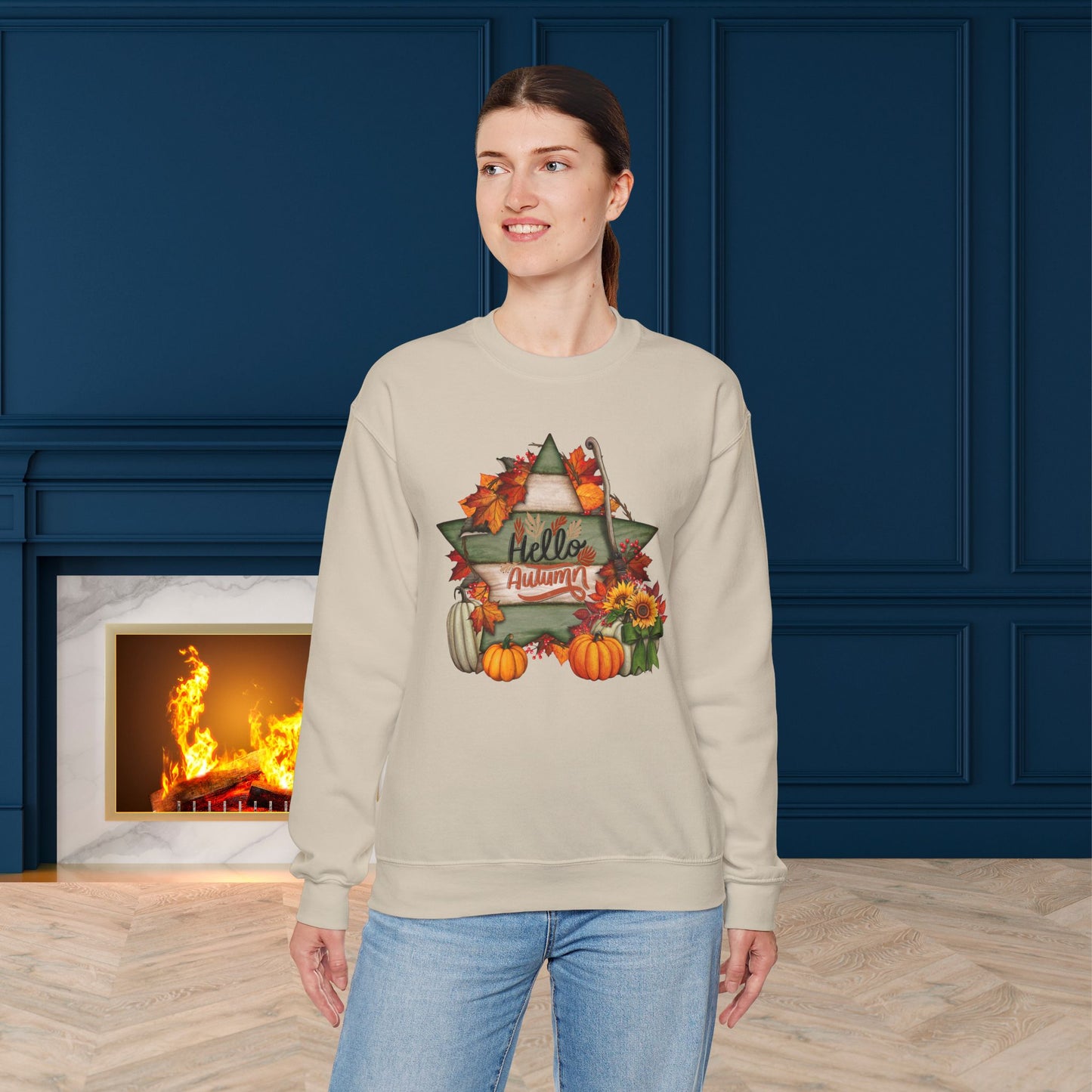 Hello Autumn Thanksgiving  Sweatshirt - Unisex Heavy Blend, Happy Thanksgiving2024 Sweatshirt, Thanksgiving Gift, Festive Sweatshirt.