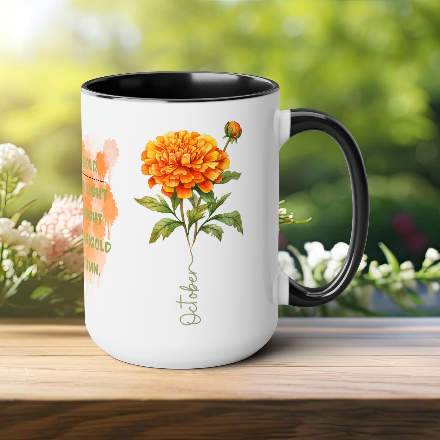 October Birth Month Flower Two-Tone Coffee Mugs, 15oz, Birthday Gift For Her.