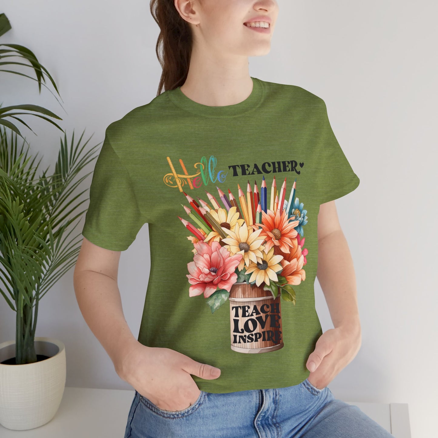 Hello Teacher T-Shirt, Back To School T-Shirt, Teach Love Inspire Teacher Shirt, Teacher Back To school unisex jersey short sleeve.First Day Vibes T-Shirt.