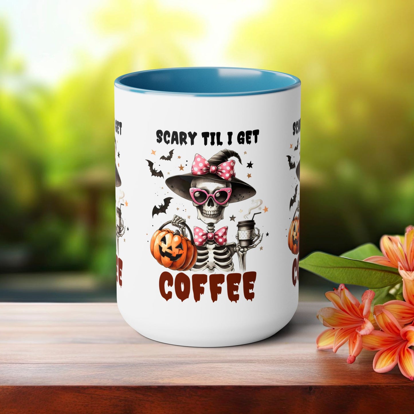 Scary Til I Get Coffee Halloween Coffee Mug,  Let's Go Halloween Coffee Mug, Trick or Treat Halloween Coffee Mug, Cute Skeleton Coffee Mug, Spooky Season Halloween Coffee Mug.