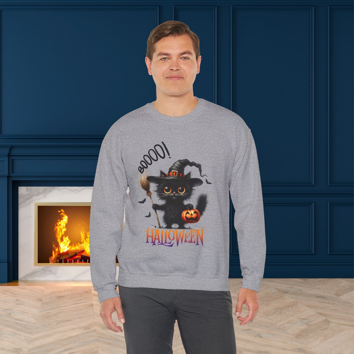 Spooky Cat Halloween Sweatshirt - Unisex Heavy Blend Crewneck, halloween sweatshirt, cute spooky cat sweatshirt.