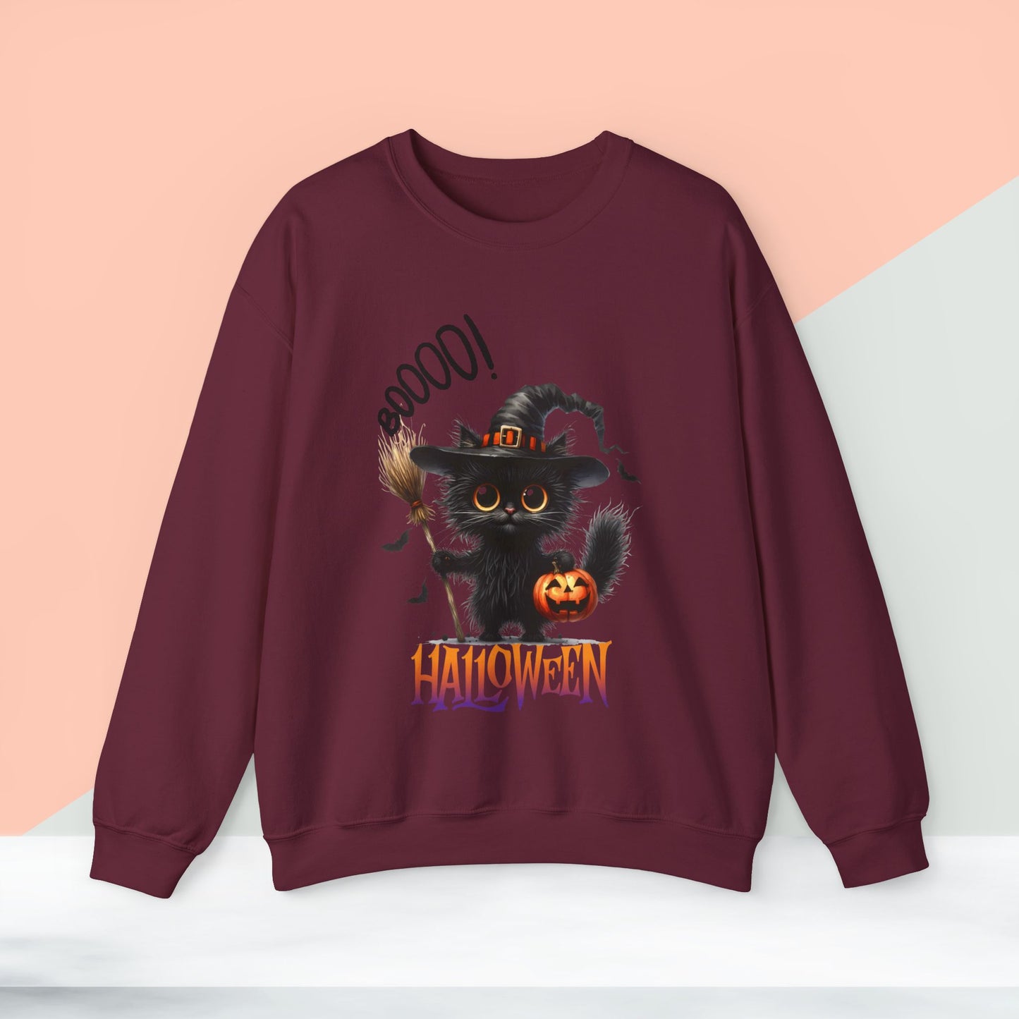 Spooky Cat Halloween Sweatshirt - Unisex Heavy Blend Crewneck, halloween sweatshirt, cute spooky cat sweatshirt.