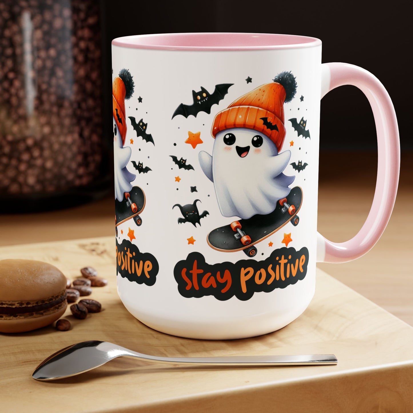 Stay Positive Halloween Coffee Mug,  Let's Go Halloween Coffee Mug, Trick or Treat Halloween Coffee Mug, Cute Skeleton Coffee Mug, Spooky Season Halloween Coffee Mug.