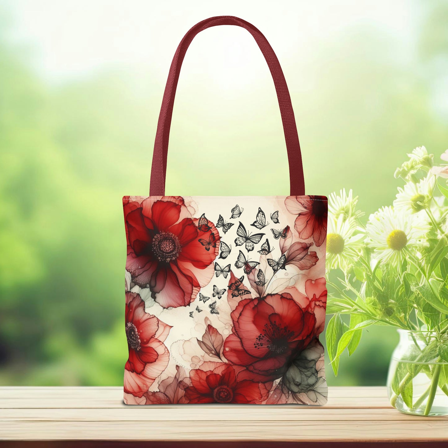 Red Flower With Butterfly Tote Bag