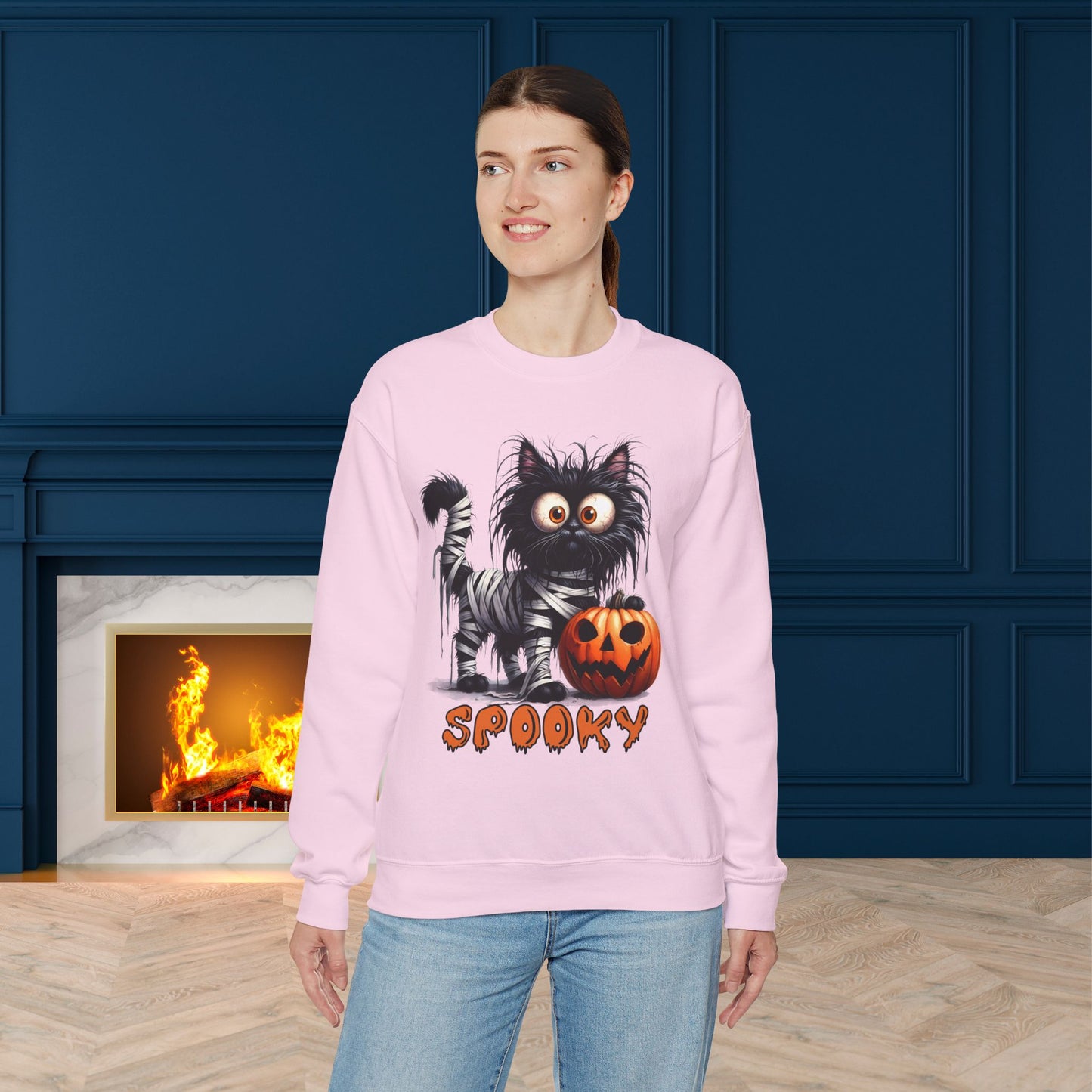 Spooky Cat Halloween Sweatshirt - Unisex Heavy Blend Crewneck, halloween sweatshirt, cute spooky cat sweatshirt.