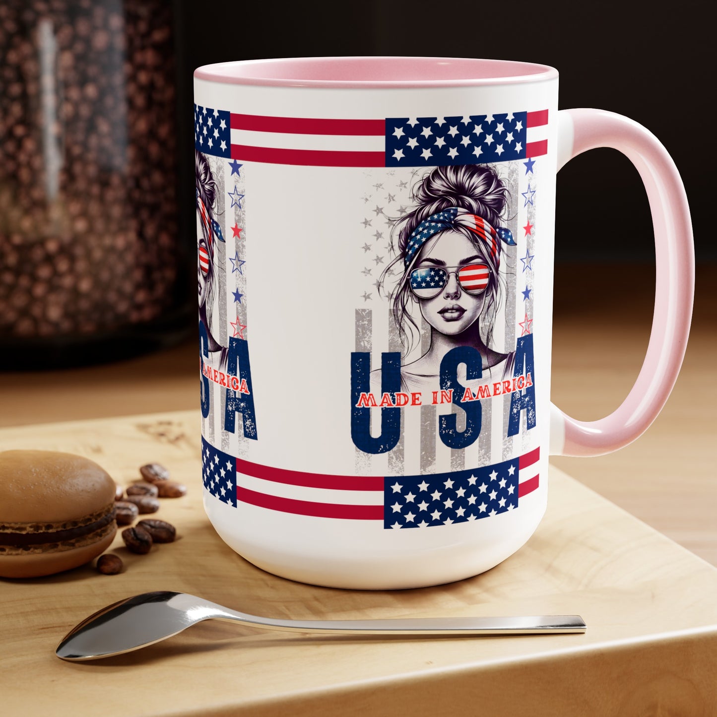 Happy 4th Of July Two -Tone Coffee Mug.15oz. God Bless America Coffee Mug. USA Coffee Mug.