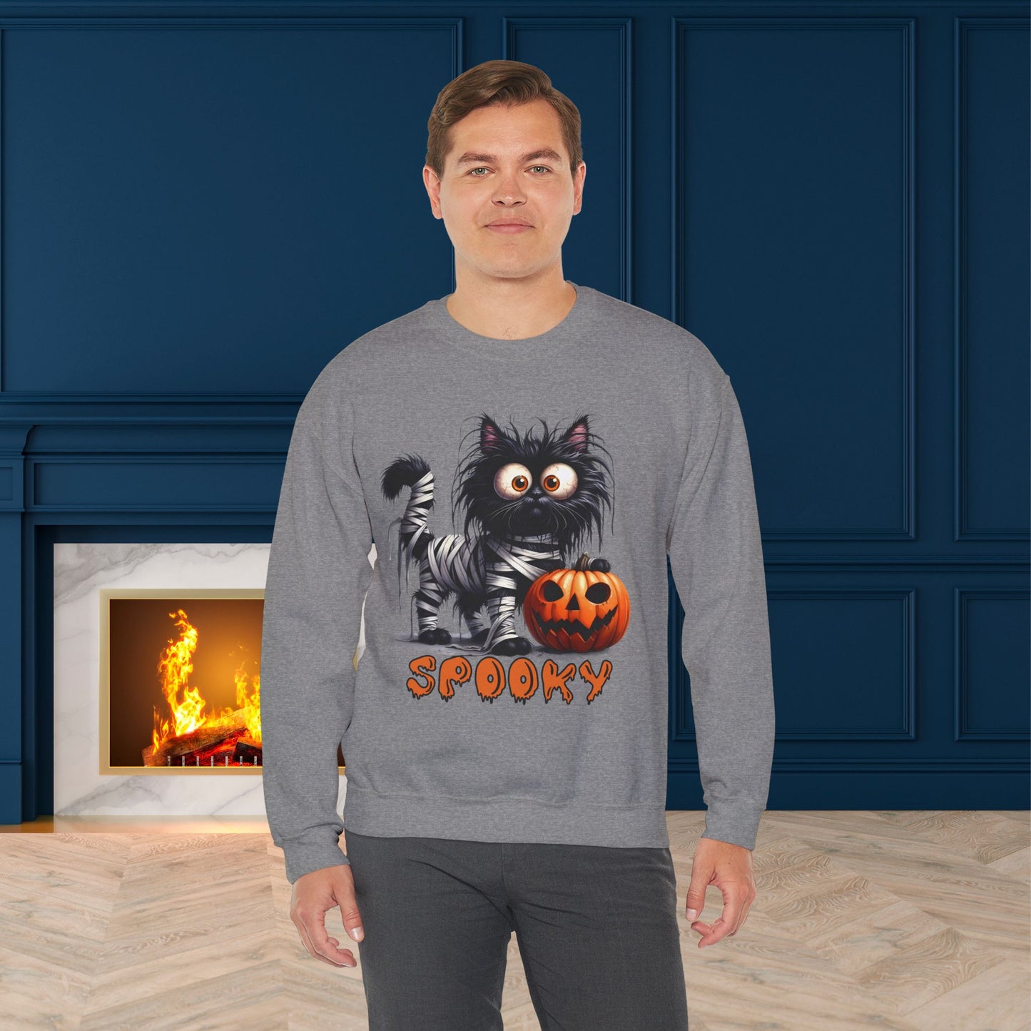 Spooky Cat Halloween Sweatshirt - Unisex Heavy Blend Crewneck, halloween sweatshirt, cute spooky cat sweatshirt.