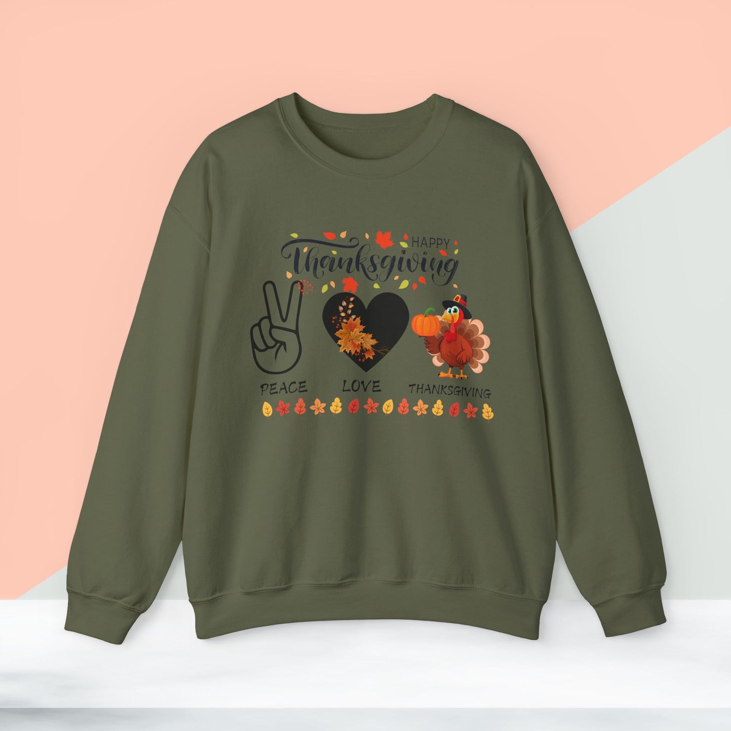 Peace,Love,Thanksgiving Sweatshirt, HappyThanksgiving Sweatshirt - Unisex Heavy Blend, Happy Thanksgiving2024 Sweatshirt, Thanksgiving Gift, Festive Sweatshirt.