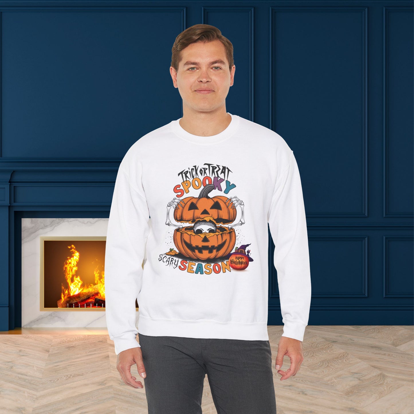 Spooky Scary Season Sweatshirt, Happy Halloween Sweatshirt - Unisex Heavy Blend Crewneck, Halloween Sweatshirt, Cute Spooky Ghost sweatshirt.